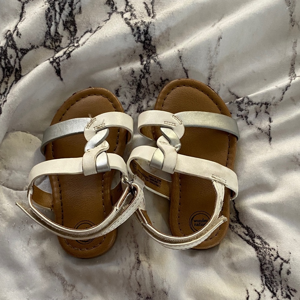 Wonder Nation Silver and White Kids Sandals